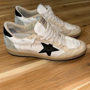 Golden Goose Ball Star White Canvas Leather Black  Star 40 10 Womens